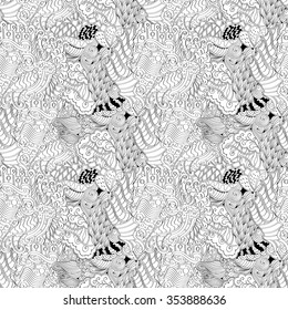 Tracery binary monochrome pattern. Mehendi carpet design. Neat even harmonious calming doodle texture. Also seamless. Indifferent discreet. Ambitious bracing usable, curved doodling mehndi. Vector.