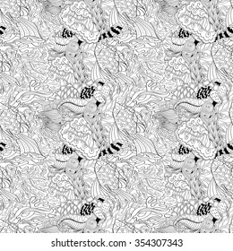 Tracery binary monochrome pattern. Mehendi carpet design. Neat even harmonious calming doodle texture. Also seamless. Indifferent discreet. Ambitious bracing usable, curved doodling mehndi. Vector.