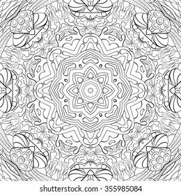 Tracery binary monochrome pattern. Mehendi carpet design. Neat even harmonious calming doodle texture. Also seamless. Indifferent discreet. Ambitious bracing usable, curved doodling mehndi. Vector.