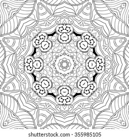 Tracery binary monochrome pattern. Mehendi carpet design. Neat even harmonious calming doodle texture. Also seamless. Indifferent discreet. Ambitious bracing usable, curved doodling mehndi. Vector.