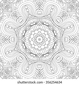 Tracery binary monochrome pattern. Mehendi carpet design. Neat even harmonious calming doodle texture. Also seamless. Indifferent discreet. Ambitious bracing usable, curved doodling mehndi. Vector.