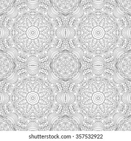 Tracery binary monochrome pattern. Mehendi carpet design. Neat even harmonious calming doodle texture. Seamless vector.