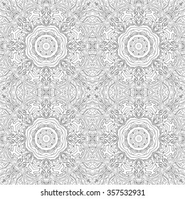 Tracery binary monochrome pattern. Mehendi carpet design. Neat even harmonious calming doodle texture. Seamless vector.