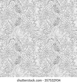 Tracery binary monochrome pattern. Mehendi carpet design. Neat even harmonious calming doodle texture. Seamless vector.