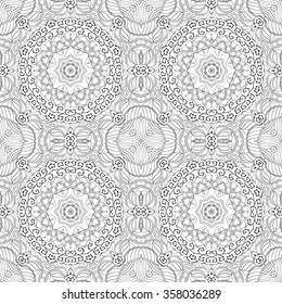 Tracery binary monochrome pattern. Mehendi carpet design. Neat even harmonious calming doodle texture. Also seamless. Indifferent discreet. Ambitious bracing usable, curved doodling mehndi. Vector.