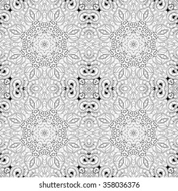 Tracery binary monochrome pattern. Mehendi carpet design. Neat even harmonious calming doodle texture. Also seamless. Indifferent discreet. Ambitious bracing usable, curved doodling mehndi. Vector.