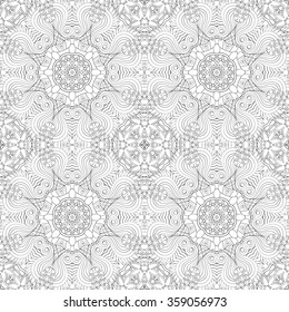 Tracery binary monochrome pattern. Mehendi carpet design. Neat even harmonious calming doodle texture. Also seamless. Indifferent discreet. Ambitious bracing usable, curved doodling mehndi. Vector.