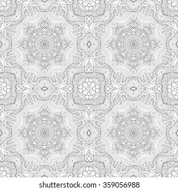 Tracery binary monochrome pattern. Mehendi carpet design. Neat even harmonious calming doodle texture. Also seamless. Indifferent discreet. Ambitious bracing usable, curved doodling mehndi. Vector.