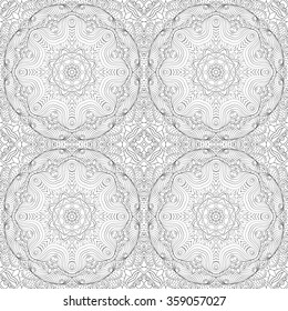 Tracery binary monochrome pattern. Mehendi carpet design. Neat even harmonious calming doodle texture. Also seamless. Indifferent discreet. Ambitious bracing usable, curved doodling mehndi. Vector.