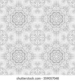Tracery binary monochrome pattern. Mehendi carpet design. Neat even harmonious calming doodle texture. Also seamless. Indifferent discreet. Ambitious bracing usable, curved doodling mehndi. Vector.