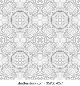 Tracery binary monochrome pattern. Mehendi carpet design. Neat even harmonious calming doodle texture. Also seamless. Indifferent discreet. Ambitious bracing usable, curved doodling mehndi. Vector.