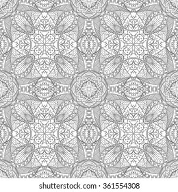 Tracery binary monochrome pattern. Mehendi carpet design. Neat even harmonious calming doodle texture. Also seamless. Indifferent discreet. Ambitious bracing usable, curved doodling mehndi. Vector.