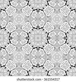 Tracery binary monochrome pattern. Mehendi carpet design. Neat even harmonious calming doodle texture. Also seamless. Indifferent discreet. Ambitious bracing usable, curved doodling mehndi. Vector.