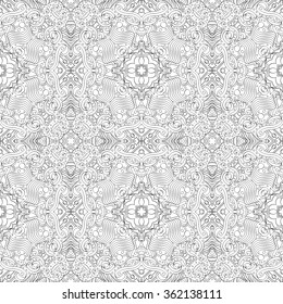 Tracery binary monochrome pattern. Mehendi carpet design. Neat even harmonious calming doodle texture. Also seamless. Indifferent discreet. Ambitious bracing usable, curved doodling mehndi. Vector.