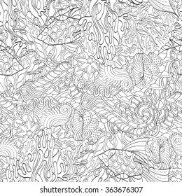 Tracery binary monochrome pattern. Mehendi carpet design. Neat even harmonious calming doodle texture. Also seamless. Indifferent discreet. Ambitious bracing usable, curved doodling mehndi. Vector.