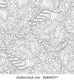 Tracery binary monochrome pattern. Mehendi carpet design. Neat even harmonious calming doodle texture. Also seamless. Indifferent discreet. Ambitious bracing usable, curved doodling mehndi. Vector.