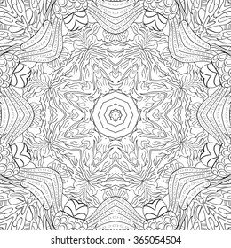 Tracery binary monochrome pattern. Mehendi carpet design. Neat even harmonious calming doodle texture. Also seamless. Indifferent discreet. Ambitious bracing usable, curved doodling mehndi. Vector.
