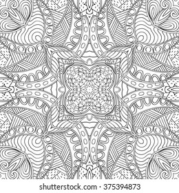 Tracery binary monochrome pattern. Mehendi carpet design. Neat even harmonious calming doodle texture.  Ambitious bracing usable, curved doodling mehndi. Vector.