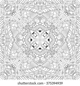 Tracery binary monochrome pattern. Mehendi carpet design. Neat even harmonious calming doodle texture.   Ambitious bracing usable, curved doodling mehndi. Vector.