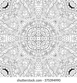 Tracery binary monochrome pattern. Mehendi carpet design. Neat even harmonious calming doodle texture.   Ambitious bracing usable, curved doodling mehndi. Vector.