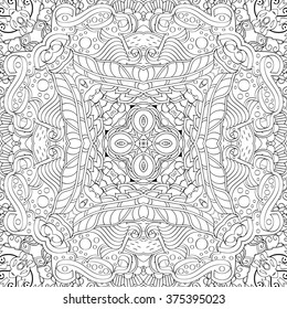 Tracery binary monochrome pattern. Mehendi carpet design. Neat even harmonious calming doodle texture.  Ambitious bracing usable, curved doodling mehndi. Vector.