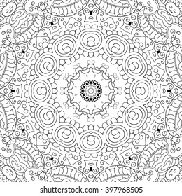 Tracery binary monochrome pattern. Mehendi carpet design. Neat even harmonious calming doodle texture. Also seamless. Indifferent discreet. Ambitious bracing usable, curved doodling mehndi. Vector.