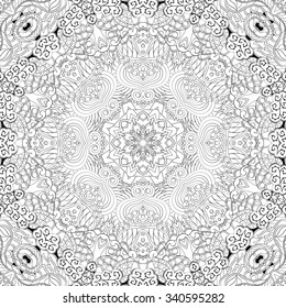 Tracery binary pattern. Mehendi carpet design. Neat even harmonious calming doodle texture. Also seamless. Indifferent discreet. Ambitious bracing usable, curved doodling mehendi. Vector.
