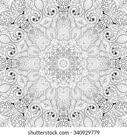 Tracery binary pattern. Mehendi carpet design. Neat even harmonious calming doodle texture. Also seamless. Indifferent discreet. Ambitious bracing usable, curved doodling mehndi. Vector.