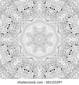 Tracery binary pattern. Mehendi carpet design. Neat even harmonious calming doodle texture. Also seamless. Indifferent discreet. Ambitious bracing usable, curved doodling mehndi. Vector.