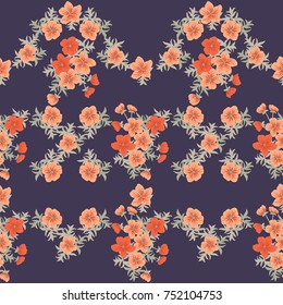 Tracery border in mini delicious flowers of red buttercup. Trendy liberty style. Floral seamless background for textile or book covers, manufacturing, wallpapers, print, gift wrap and scrapbooking