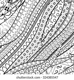 Tracery calming pattern. Mehendi design. Neat even binary harmonious doodle texture. Silt algae, sea motif, tentacles. Ambitious, bracing, usable curved doodling mehndi. Vector.
