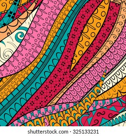 Tracery calming pattern. Mehendi design. Neat even colorful harmonious doodle texture. Silt algae, sea motif, tentacles. Ambitious, bracing, usable curved doodling mehndi. Vector.
