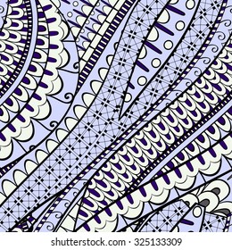 Tracery calming pattern. Mehendi design. Neat even colorful harmonious doodle texture. Silt algae, sea motif, tentacles. Ambitious, bracing, usable curved doodling mehndi. Vector.