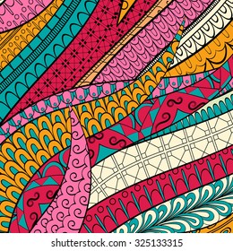 Tracery calming pattern. Mehendi design. Neat even colorful harmonious doodle texture. Silt algae, sea motif, tentacles. Ambitious, bracing, usable curved doodling mehndi. Vector.