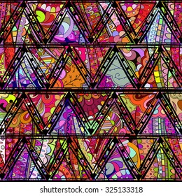 Tracery calming pattern. Mehendi design. Neat even colorful harmonious doodle texture in the style of stained glass. Algae sea motif. Ambitious bracing usable, curved doodling mehndi. Vector.