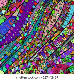 Tracery calming pattern. Mehendi design. Neat even colorful harmonious doodle texture. Silt algae, sea motif, tentacles. Ambitious, bracing, usable curved doodling mehndi. Vector.
