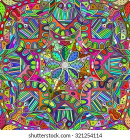 Tracery colorful pattern. Mehendi carpet design. Neat even harmonious calming doodle texture. Algae sea varied motif. Indifferent discreet. Ambitious bracing usable, curved doodling mehndi. Vector.