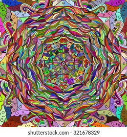 Tracery colorful pattern. Mehendi carpet design. Neat even harmonious calming doodle texture. Algae sea varied motif. Indifferent discreet. Ambitious bracing usable, curved doodling mehndi. Vector.