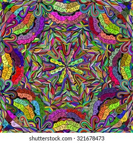 Tracery colorful pattern. Mehendi carpet design. Neat even harmonious calming doodle texture. Algae sea varied motif. Indifferent discreet. Ambitious bracing usable, curved doodling mehndi. Vector.