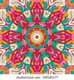 Tracery colorful pattern. Mehendi carpet design. Neat even harmonious calming doodle texture. Also seamless. Indifferent discreet. Trace ambitious bracing usable, curved doodling mehndi. Vector.
