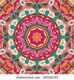Tracery colorful pattern. Mehendi carpet design. Neat even harmonious calming doodle texture. Also seamless. Indifferent discreet. Trace ambitious bracing usable, curved doodling mehndi. Vector.