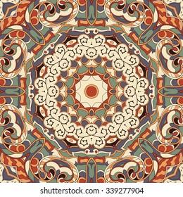 Tracery colorful pattern. Mehendi carpet design. Neat even harmonious calming doodle texture. Also seamless. Indifferent discreet. Trace ambitious bracing usable, curved doodling mehndi. Vector.