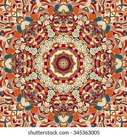 Tracery colorful pattern. Mehendi carpet design. Neat even harmonious calming doodle texture. Also seamless. Indifferent discreet. Ambitious bracing usable, curved doodling mehndi. Vector.