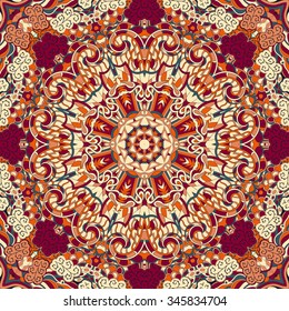 Tracery colorful pattern. Mehendi carpet design. Neat even harmonious calming doodle texture. Also seamless. Indifferent discreet. Ambitious bracing usable, curved doodling mehndi. Vector.