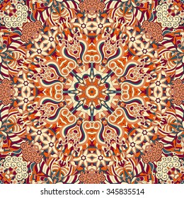 Tracery colorful pattern. Mehendi carpet design. Neat even harmonious calming doodle texture. Also seamless. Indifferent discreet. Ambitious bracing usable, curved doodling mehndi. Vector.