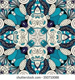 Tracery colorful pattern. Mehendi carpet design. Neat even harmonious calming doodle texture. Also seamless. Indifferent discreet. Ambitious bracing usable, curved doodling mehndi. Vector.