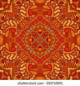 Tracery colorful pattern. Mehendi carpet design. Neat even harmonious calming doodle texture. Also seamless. Indifferent discreet. Ambitious bracing usable, curved doodling mehndi. Vector.