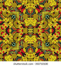 Tracery colorful pattern. Mehendi carpet design. Neat even harmonious calming doodle texture. Also seamless. Indifferent discreet. Ambitious bracing usable, curved doodling mehndi. Vector.