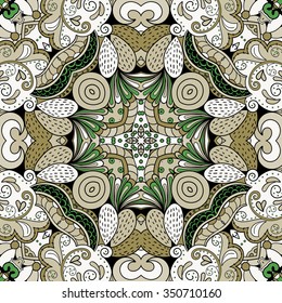 Tracery colorful pattern. Mehendi carpet design. Neat even harmonious calming doodle texture. Also seamless. Indifferent discreet. Ambitious bracing usable, curved doodling mehndi. Vector.