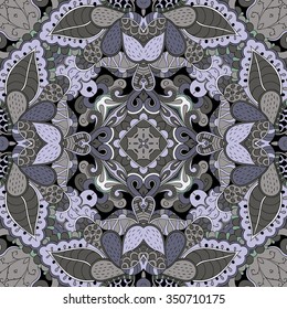 Tracery colorful pattern. Mehendi carpet design. Neat even harmonious calming doodle texture. Also seamless. Indifferent discreet. Ambitious bracing usable, curved doodling mehndi. Vector.